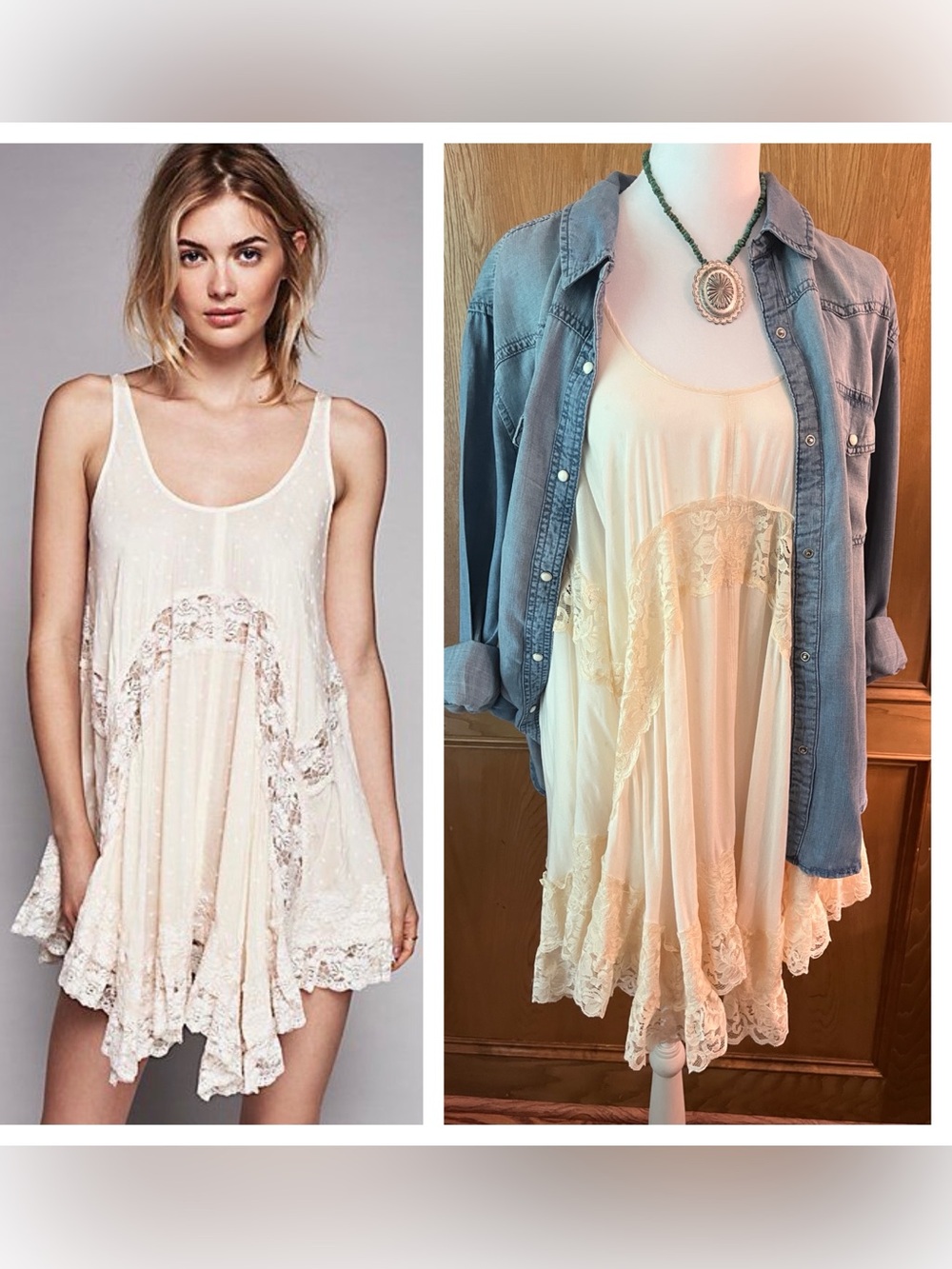 Sz XS Free People Intimately Boho Ivory Lace Tank Slip Dress